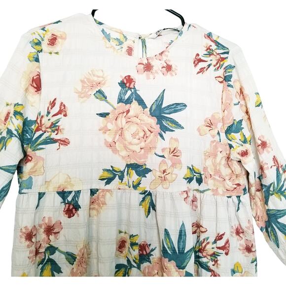 Zara Floral Tiered Mini Dress Puckered Crinkle Fabric Cottagecore Feminine Sz M - Picture 2 of 10